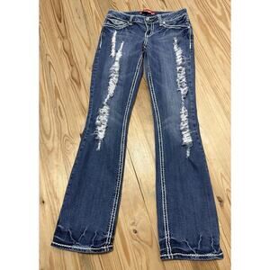 Zana Di Womens Size 7 Low Rise Jeweled Bootcut Flap Pocket Denim Jeans 29x32